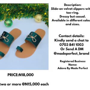 Slide on velvet slippers with toe ring